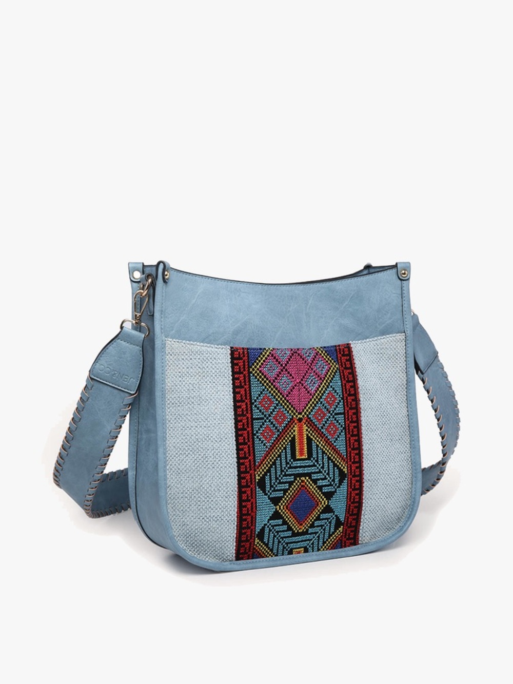 Jen & Co. Boho Embroidered Light Blue Crossbody Bag